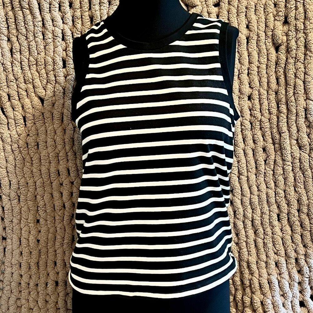 Banana Republic Black & White Striped Back Knot Tank Top Size Medium